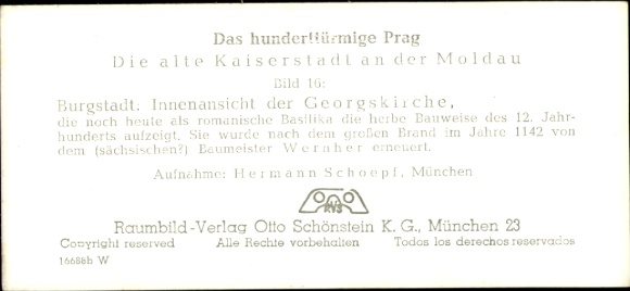 Stereofoniczny obraz przestrzenny zdjęcie Praga Praga, miasto zamkowe, kościół św. Jerzego, widok na wnętrze