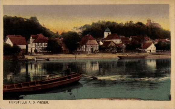 Postcard Herstelle Beverungen on the Weser, partial view