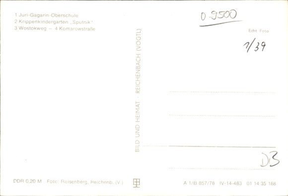 Ak Eckersbach Zwickau, Juri Gagarin Hogeschool, Sputnik Nursery Kindergarten, Wostokweg, Komarowstr.