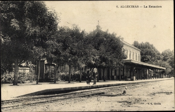 Postcard Algeciras Andalusia, The Station, Bahnhof, Gleisseite