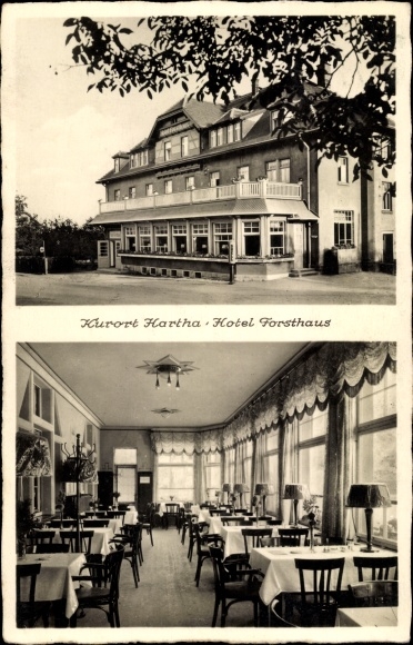 Ak Hartha Hintergersdorf Tharandt im Erzgebirge, Hotel Forsthaus, Aussen- und Innenansicht