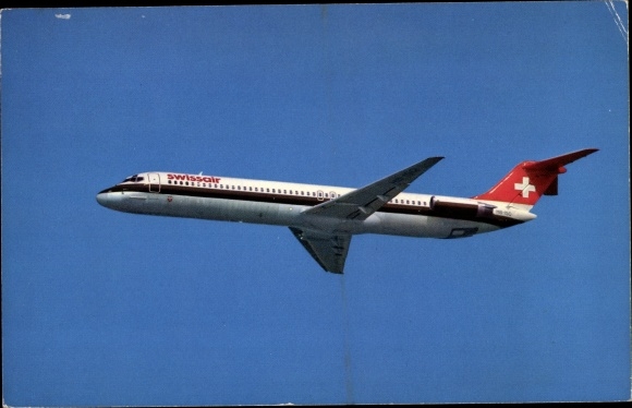 Postcard Swiss passenger aircraft, Swissair, McDonnell Douglas DC-51