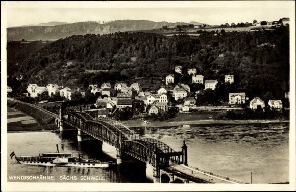 Ak Wendischfähre an der Elbe Rathmannsdorf Sachsen, Brücke
