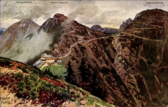 Artist Postcard Platz, Ernst, Heimgarten, Martinskopf, Bavarian Prealps, Herzogstand House