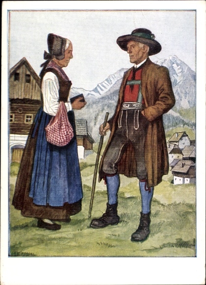 Artist Postcard Fossel, East Mark folk costumes, Styria, Ennstal, VDA 1 41 12