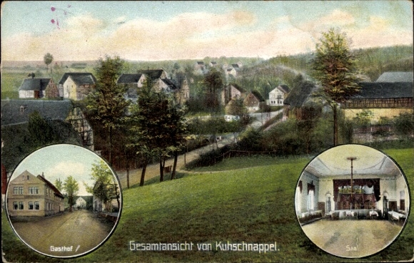 Ak Kuhschnappel Sankt Egidien in Saksen, herberg van H. Lahl, hal, panorama