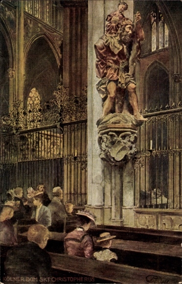 Artist Postcard Rüdell, Karl, Cologne on the Rhine, St. Christopher in the Cathedral
