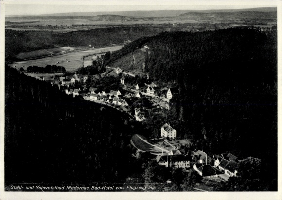 KP Bad Niedernau Rottenburg am Neckar, widok lotniczy na stal i łaźnię siarkową, Bad-Hotel