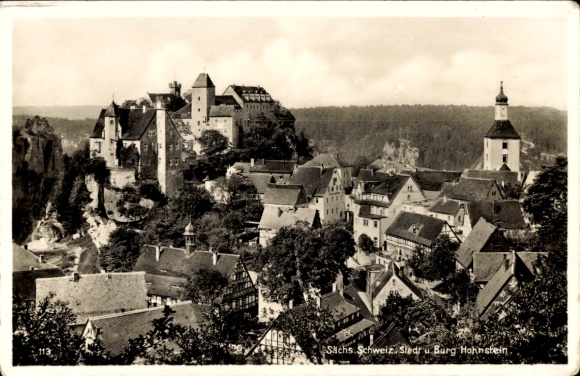 Ak Hohnstein Sächsische Schweiz, Sachs Schweiz, Stadt und Burg  Landschaftsaufnahme, historisc...