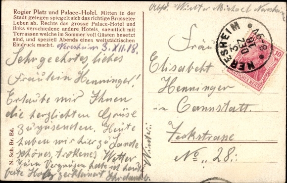 Postcard Brussels, Gare du Nord et Place Rogier, Hotel Palace, trams