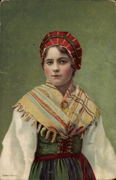 Postcard Woman in Swedish Costume, portrait