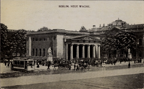 Postcard Berlin Mitte, Alexanderplatz, Neue Wache, tram, crowd