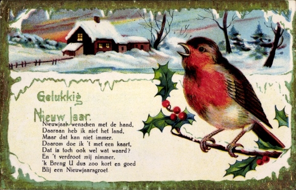 Ak Glückwunsch Neujahr, Vogel, Stechpalme
