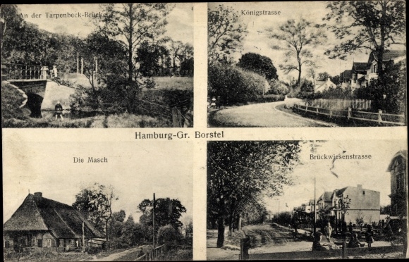 Postcard Hamburg Groß Borstel, Königstrasse, Tarpenbeck Bridge, the Masch, Brückwiesenstrasse