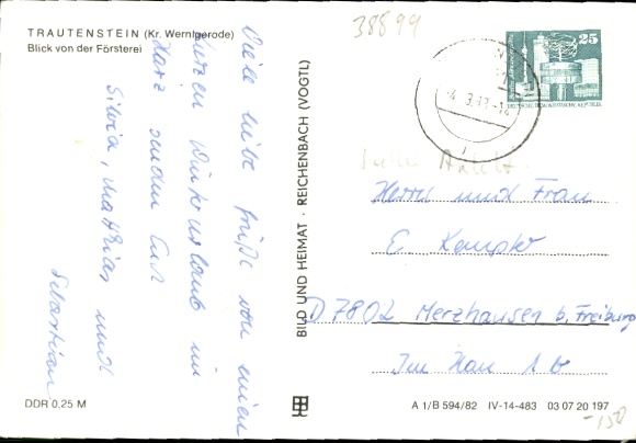 Postcard Trautenstein Oberharz am Brocken, landscape with houses, trees, hills, forester's office