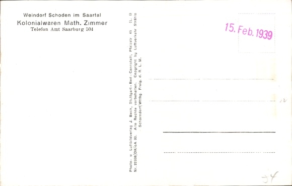 Postcard Schoden an der Saar, aerial photograph