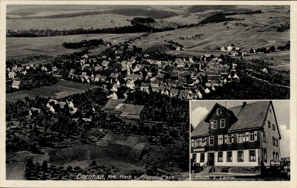 Postcard Dornhan in the Black Forest, aerial view of Gasthaus 2. Lamm