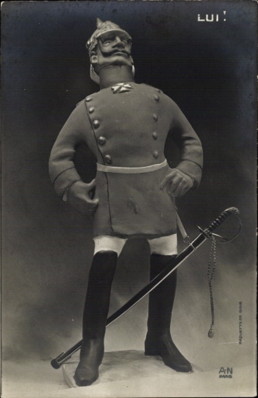 Ak Kaiser Wilhelm II kijkt op, karikatuur, uniform