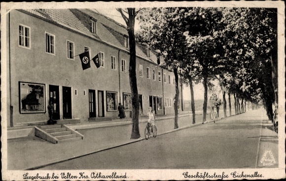 Postcard Leegebruch in the Mark, commercial street Eichenallee