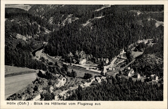 Postcard Hölle Naila in Upper Franconia, aerial photograph, view into the Höllental