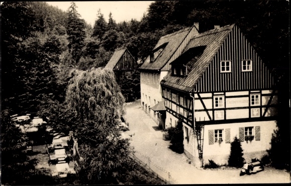 PC Kleinhennersdorf Gohrisch Saxony, forest idyll Liethenmühle, half-timbered house
