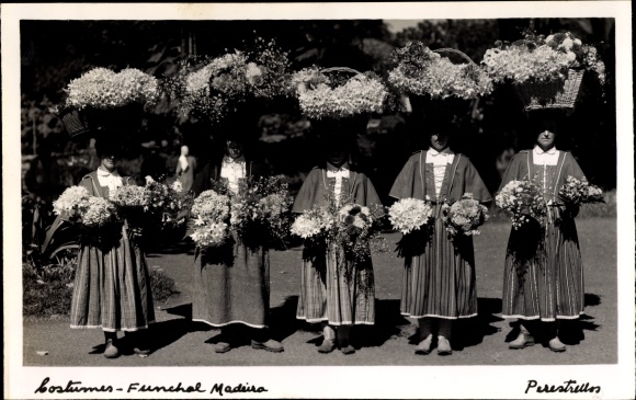 Postcard Funchal Madeira Island Portugal, Costumes, Portuguese women in traditional costumes, flower women