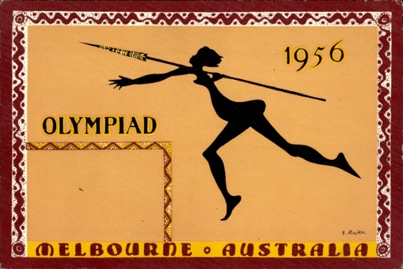 Artist Postcard Rajko, S., Melbourne Australia, Olympics, Olympic Games 1956, javelin thrower