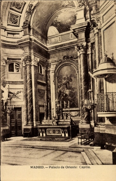 Postcard Madrid Spain, Palacio de Oriente, chapel, interior view, religious elements