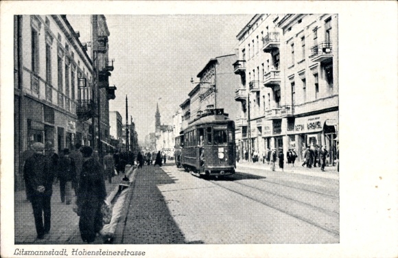 Postcard Łódź Lodsch Litzmannstadt Poland, Hohensteinerstraße, tram