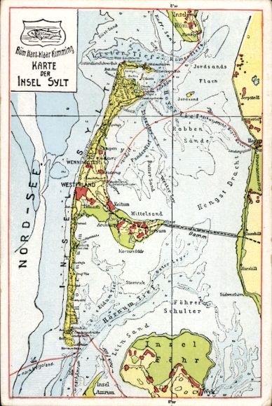 Maps Postcard Island Sylt in North Friesland, Hengst Dracht, Island Föhr, Hörnum Tief