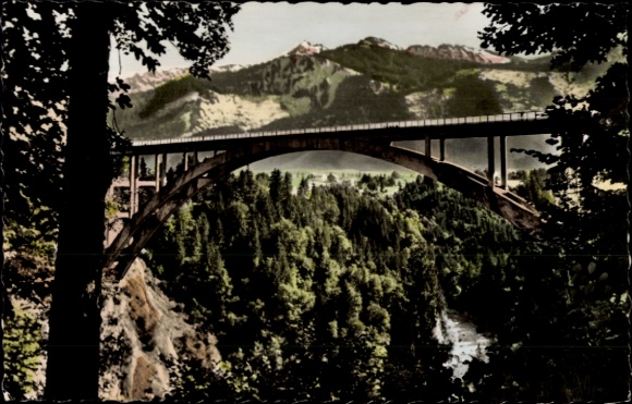 Postcard Pullach in the Isar Valley, Upper Bavaria, Echelsbach Bridge, 187 m long, 75 m high, green landscape...