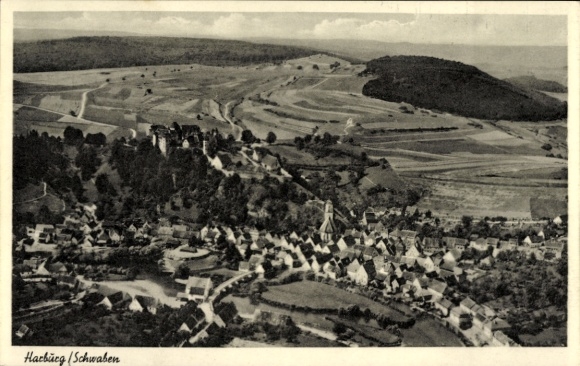 Postcard Harburg an der Wörnitz Swabia, aerial photograph