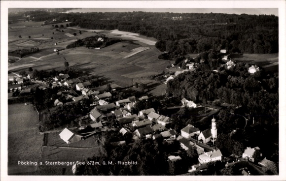 Postcard Pöcking on Lake Starnberg Upper Bavaria, aerial photograph