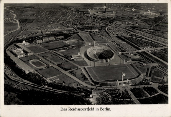 Postcard Berlin Charlottenburg Westend, Reichssportfeld, aerial photograph