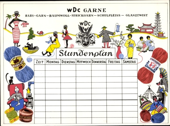 Timetable W. Dilthey &amp; Co. WDC Garne, Mönchengladbach-Rheindahlen, potholders around 1960