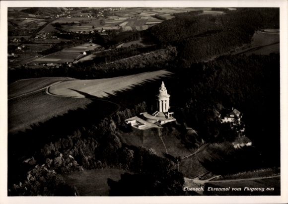 Postcard Lutherstadt Eisenach Thuringia, Hellthal, memorial, aerial photograph, black and white, historical G