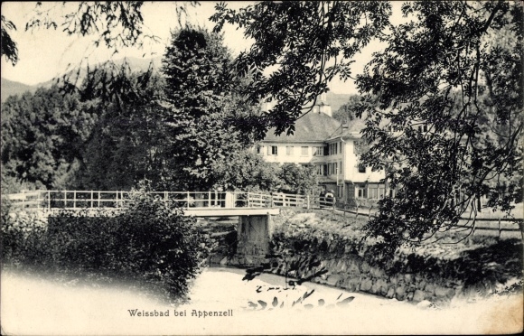 Ak Weissbad Halbkanton Appenzell Innerrhoden, Ortsansicht, Brücke, Fluss, Haus