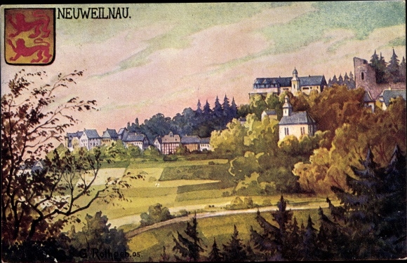 Artist PC Neuweilnau Weilrod im Taunus, partial view, coat of arms, no. 9
