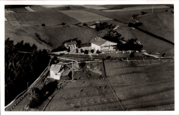 Postcard Wilzhofen Wielenbach Upper Bavaria, Hotel-Café Hirschberg Alm, aerial photo