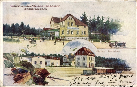 Ak Großdubrau in Sachsen, Waldschlösschen, Bahnhof
