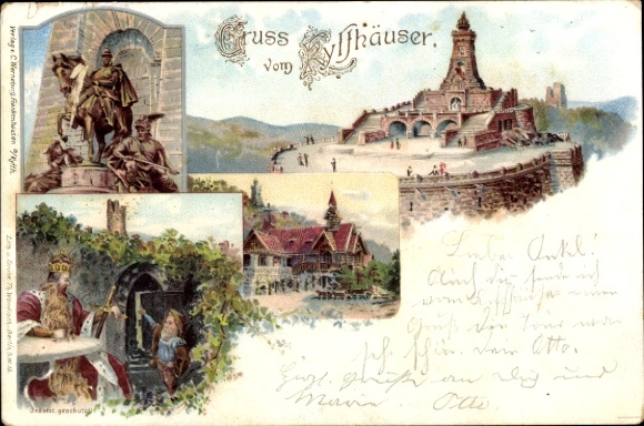 Chromo-Litho Steinthaleben Kyffhäuserland in Thuringia, Kyffhäuser, Kaiser Wilhelm Monument, Barbarossa