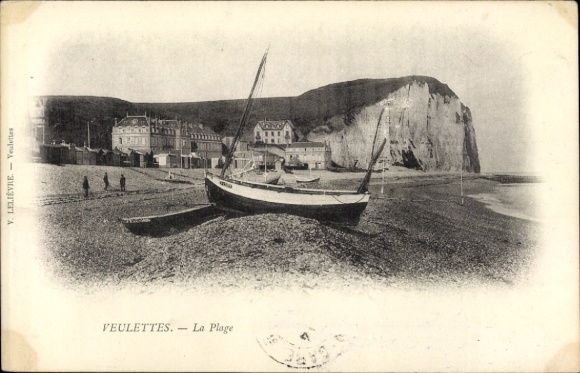Postcard Veulettes Seine Maritime, beach, cliffs