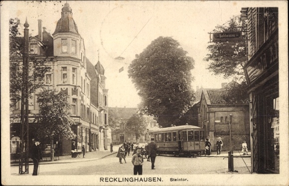 Ak Recklinghausen im Ruhrgebiet, Steintor, Straßenbahn