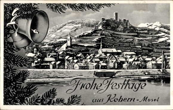 Artist Postcard Kobern Gondorf on the Mosel, place in winter, bells, Christmas