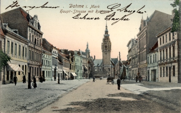 Postcard Dahme in der Mark, main street with town hall, city view, old