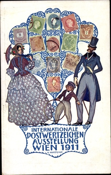 papeteria pocztowa znaczki artysta pocztówka Kalmsteiner, Wiedeń, Internat. Wystawa znaczków pocztowych 1911