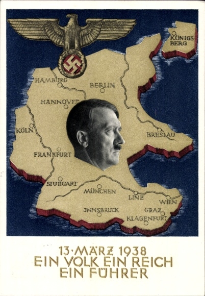 Postal stationery Postcard Klein, One People, One Reich, One Führer, Anschluss of Austria 1938, Greater Germany