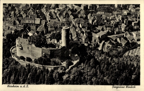 Postcard Weinheim an der Bergstraße Baden, aerial view of a castle, Weinheim, view of houses, landscape