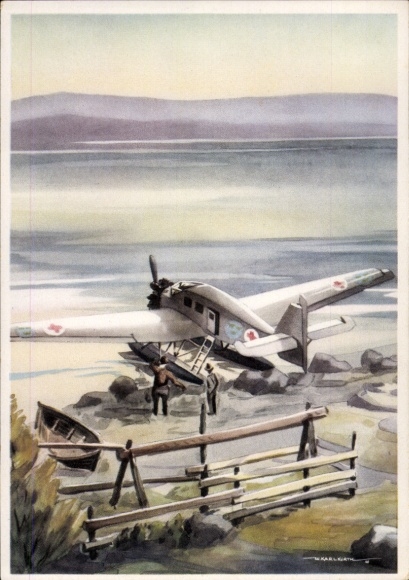 Künstler Ak Junkers Ju 34 Sanitätsflugzeug in Schweden, Luftwaffe