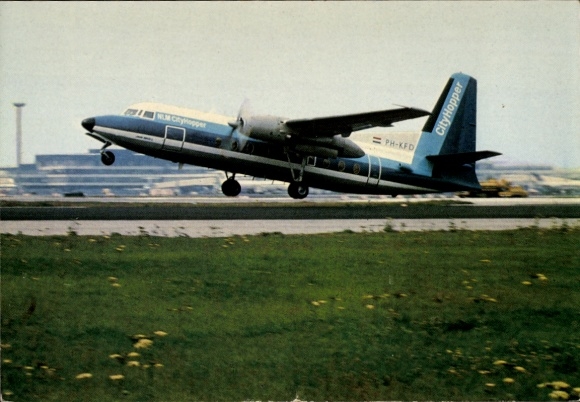 Postcard passenger aircraft, Fokker Friendship, City Hopper, PH-KFD
